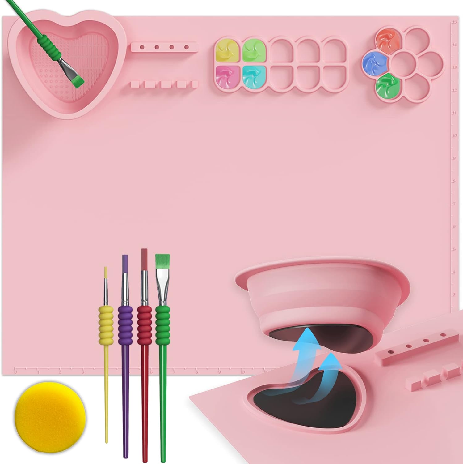 Silicone Painting Mat with Cup and Paint Holder Pink