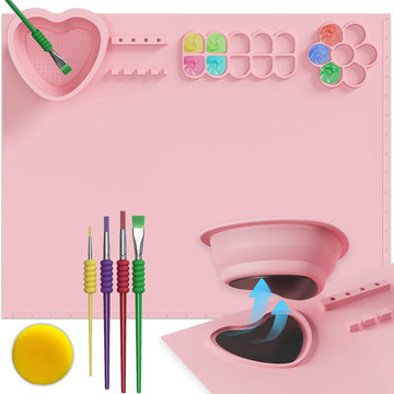 Silicone Painting Mat with Cup and Paint Holder Pink