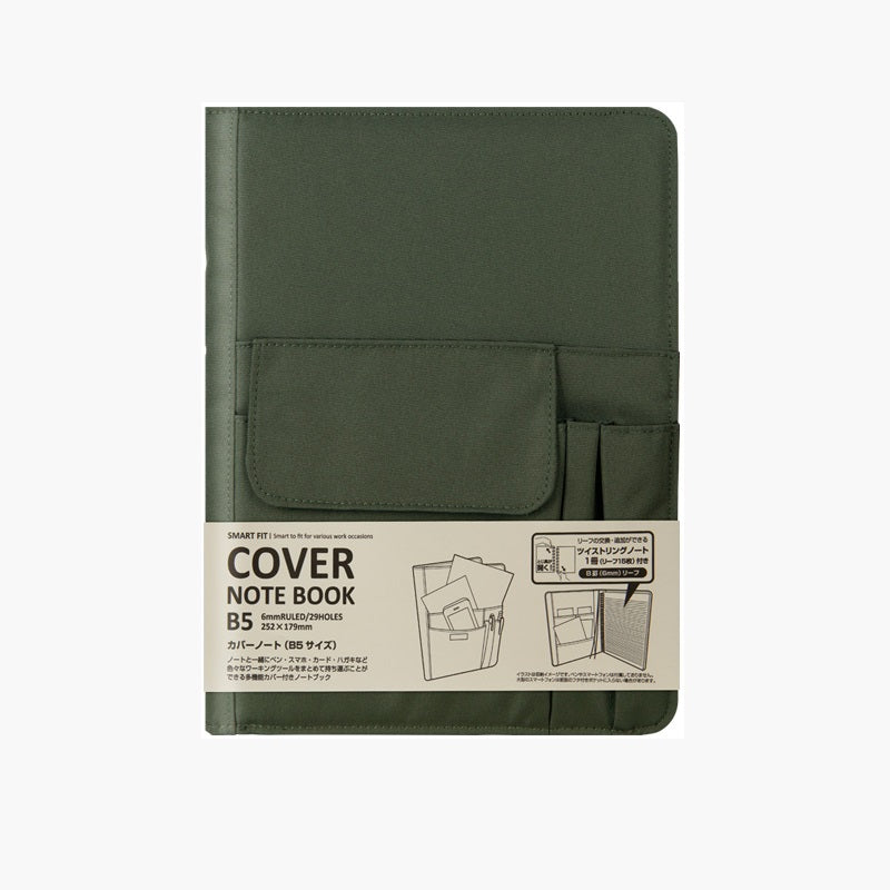 Lihit Lab Smart Fit Cover for Notebook - B5 Army Green