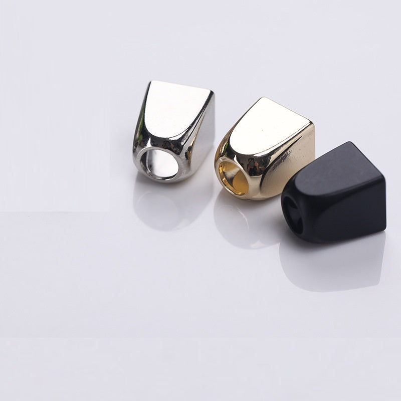 Square metal bell cord ends, silver-tone, 9.8x8mm, with circular hole