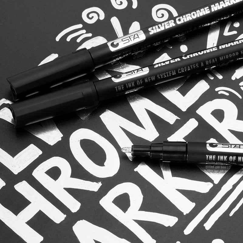STA Liquid Silver Mirror Chrome Markers Paint 2mm Tip (2 Pack)