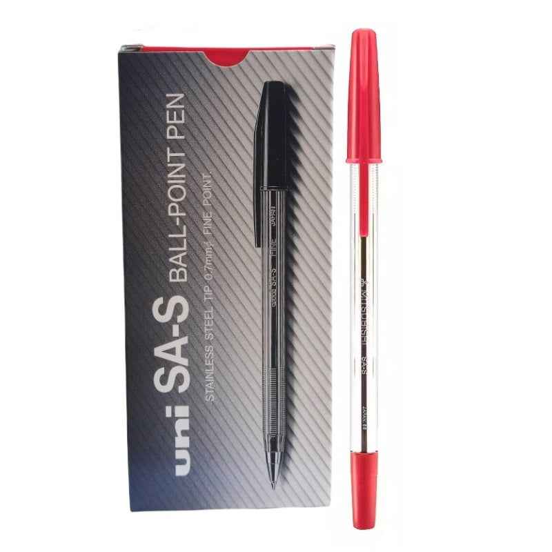 uni SA-S Stick Ballpoint Pen - 0.7mm - Black/Red/Blue Ink - Pack of 12 Red