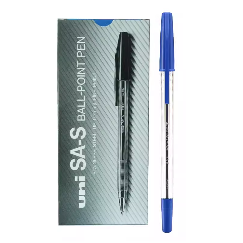 uni SA-S Stick Ballpoint Pen - 0.7mm - Black/Red/Blue Ink - Pack of 12 Blue