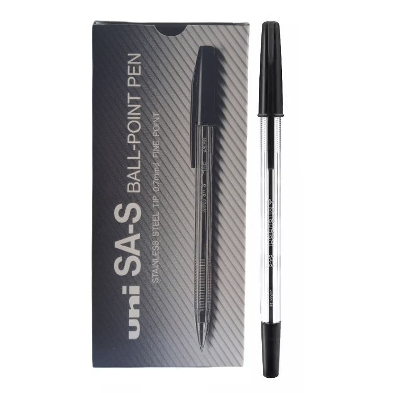 uni SA-S Stick Ballpoint Pen - 0.7mm - Black/Red/Blue Ink - Pack of 12 Black