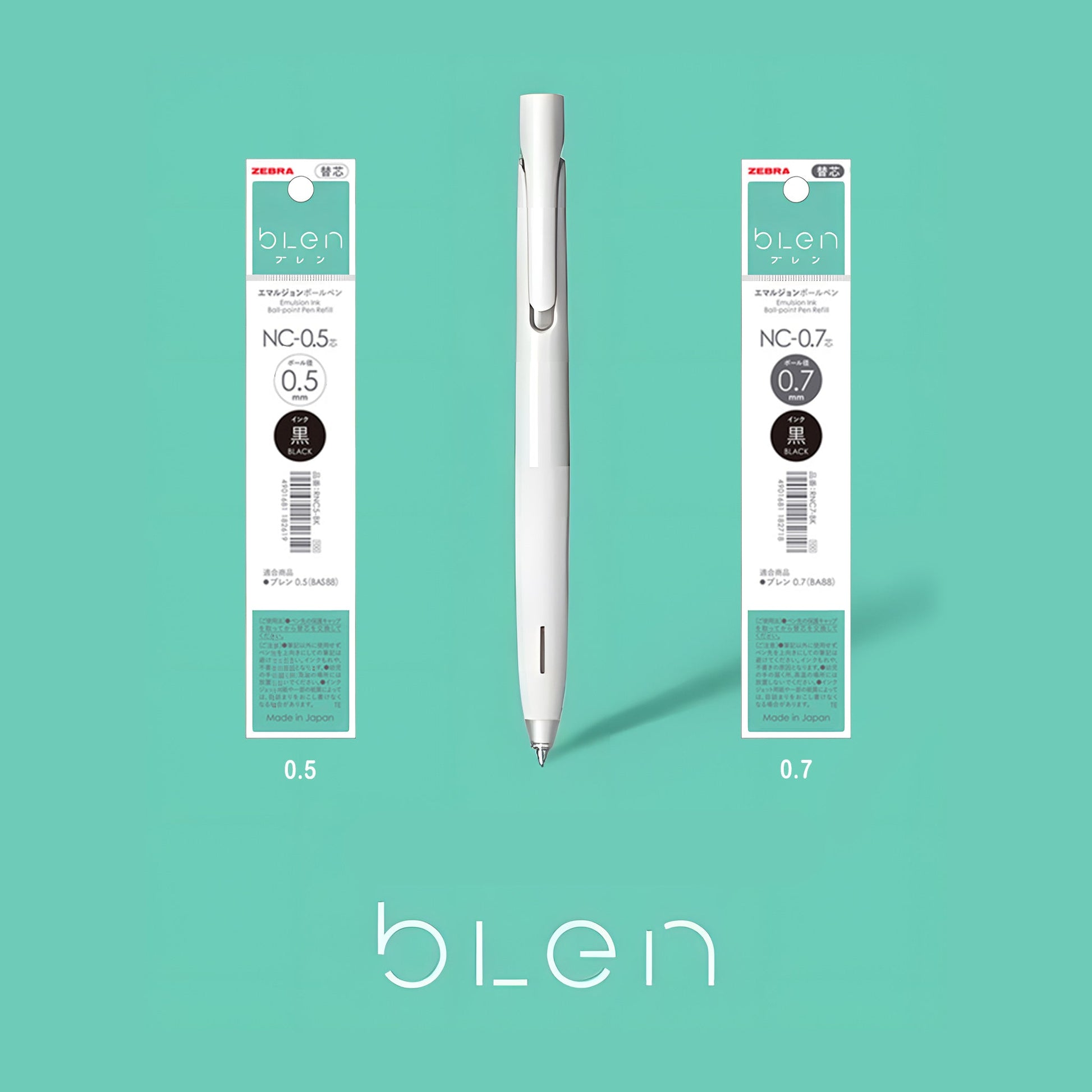 Zebra bLen Ballpoint Pen Refill NC-0.7,Black/Blue/Red Ink,5 Pack