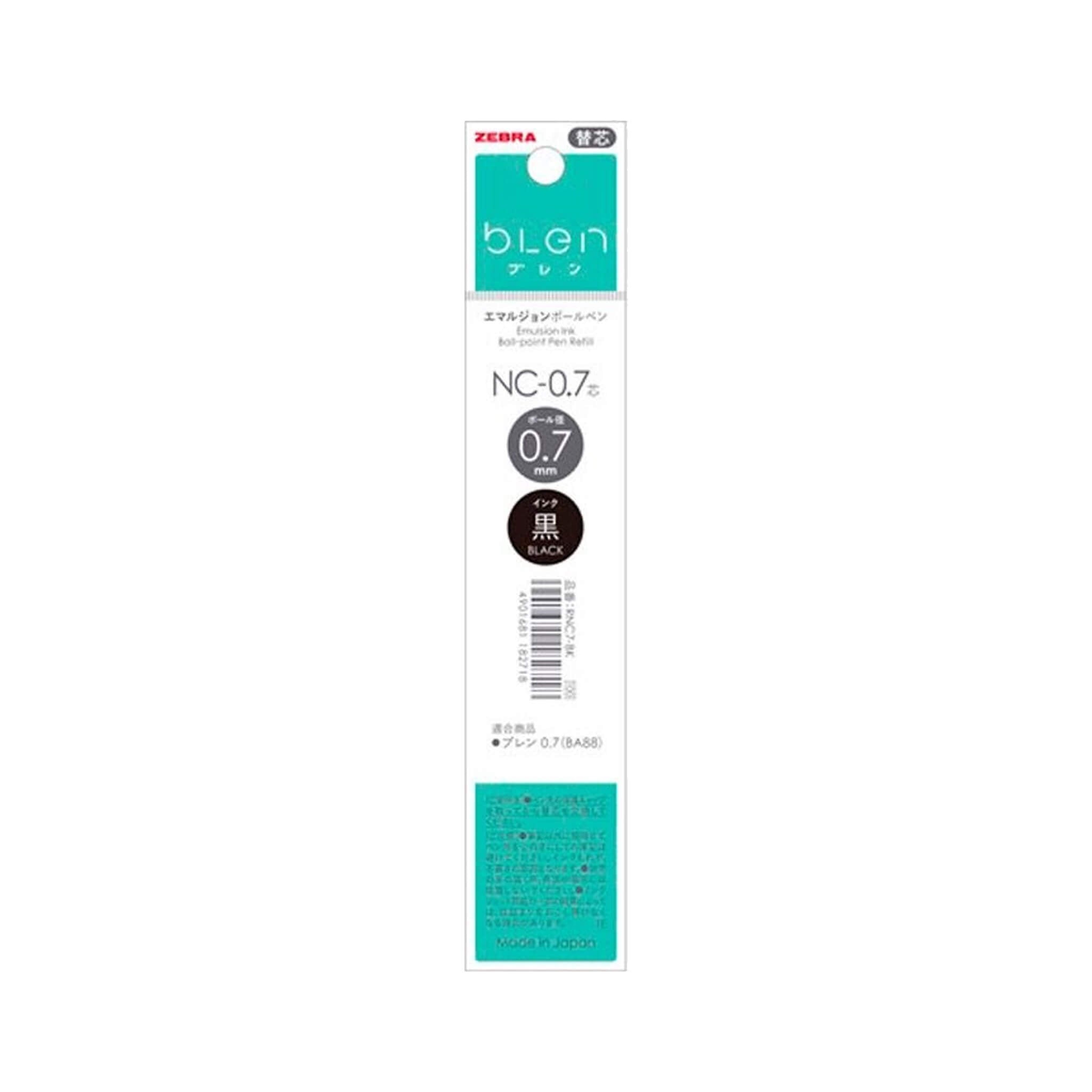 Zebra bLen Ballpoint Pen Refill NC-0.7,Black/Blue/Red Ink,5 Pack 5 Black