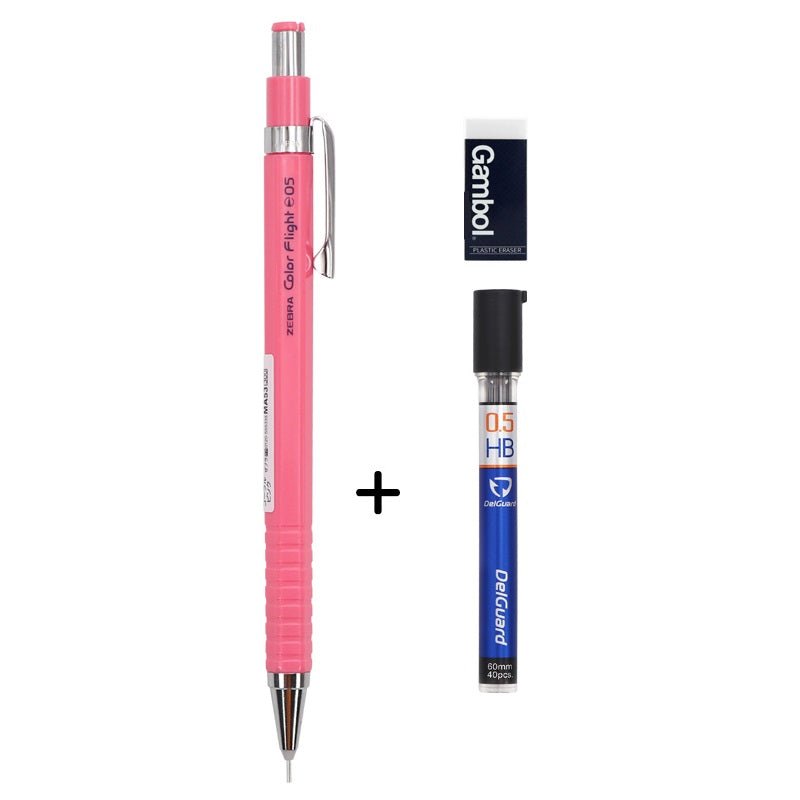 Zebra Color Flight 05 Mechanical Pencil 0.5mm with Leads and Eraser Pink