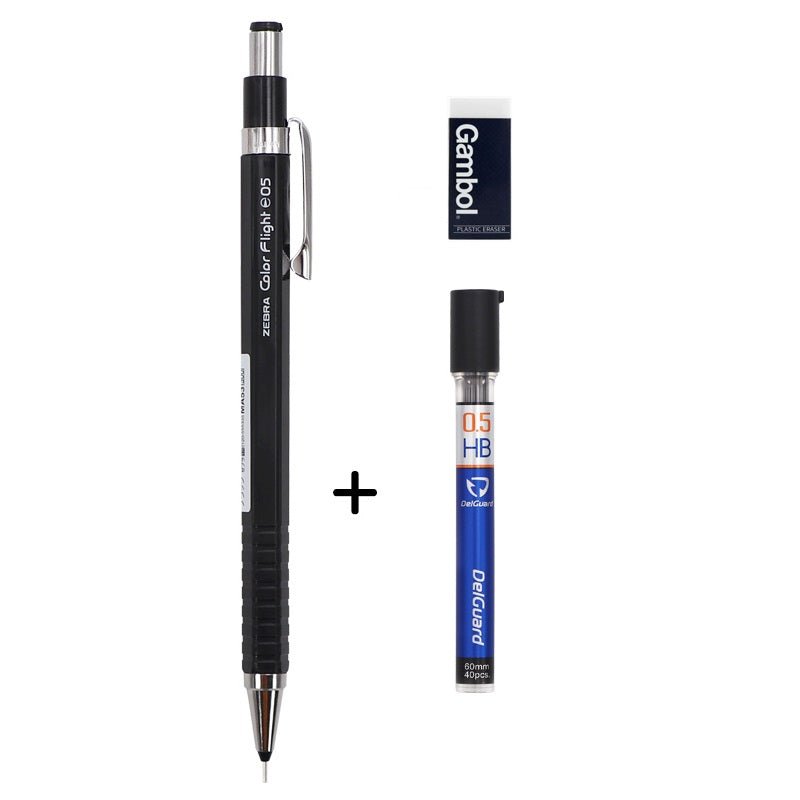 Zebra Color Flight 05 Mechanical Pencil 0.5mm with Leads and Eraser Black