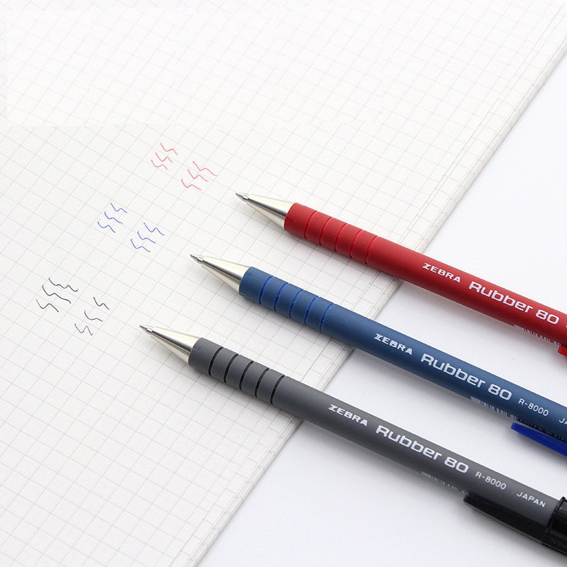 Zebra Rubber 80 R-8000 Ballpoint Pen 0.7mm Black/Red/Blue 10 Pack