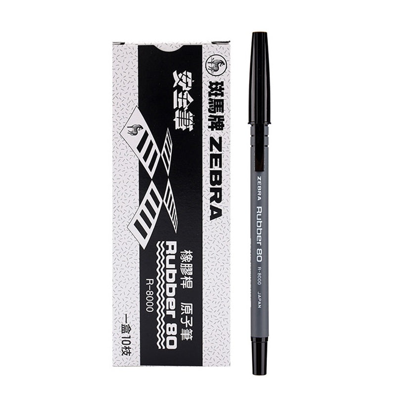 Zebra Rubber 80 R-8000 Ballpoint Pen 0.7mm Black/Red/Blue 10 Pack 10 Black