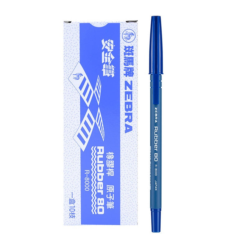 Zebra Rubber 80 R-8000 Ballpoint Pen 0.7mm Black/Red/Blue 10 Pack 10 Blue