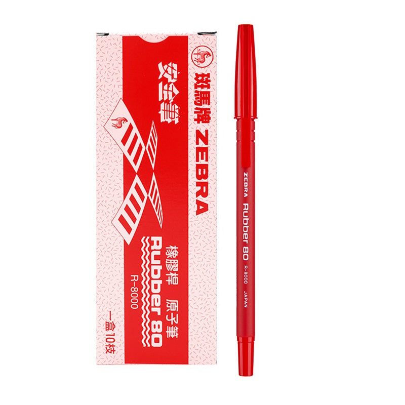 Zebra Rubber 80 R-8000 Ballpoint Pen 0.7mm Black/Red/Blue 10 Pack 10 Red