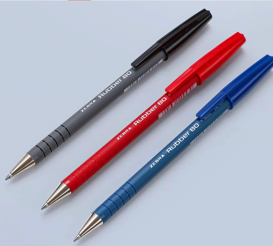 Zebra Rubber 80 R-8000 Ballpoint Pen 0.7mm Black/Red/Blue 10 Pack