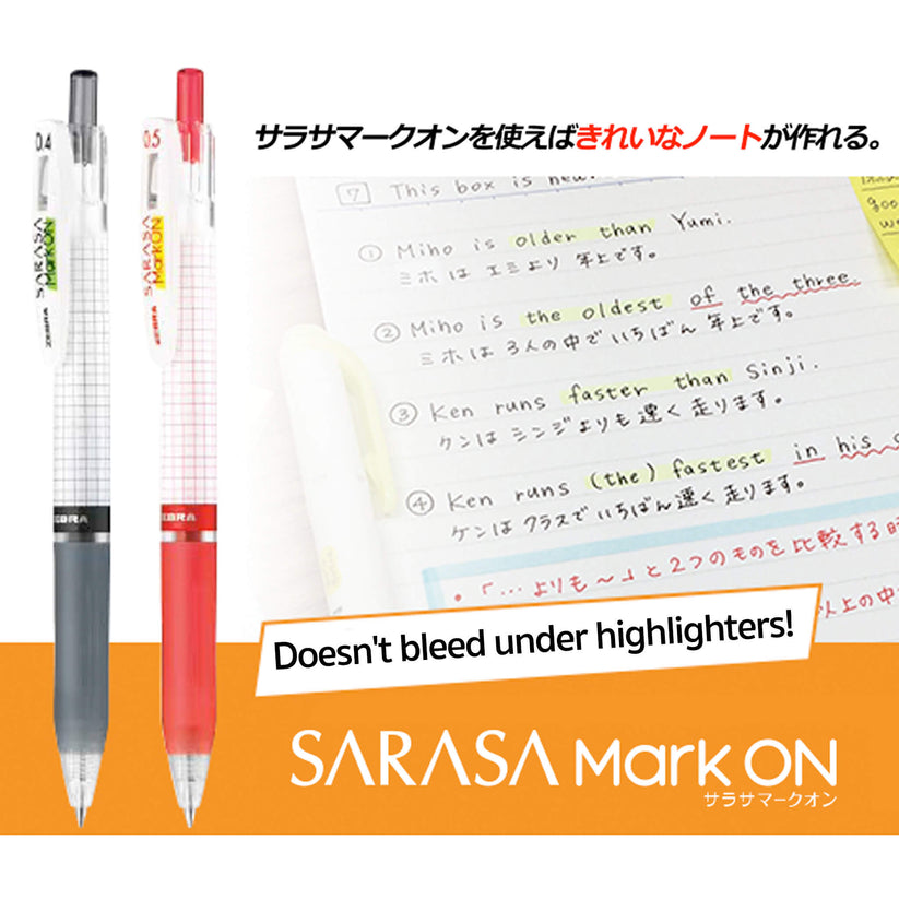 Zebra Sarasa Mark On Gel Pen - 0.5 mm - with 5pcs Black Ink Refills